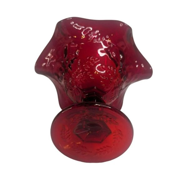 Vintage Ruby Red Glass Ruffled Compote Candy Pedestal Bowl - Picture 6 of 7